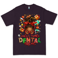 Plum Santa's Favorite Dental Assistant Afro Messy Bun Premium Tee - texasbilliewilder