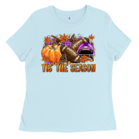 Baby Blue Tis' the season Football purple helmet Ladies Tee - NancyCooperArtShop
