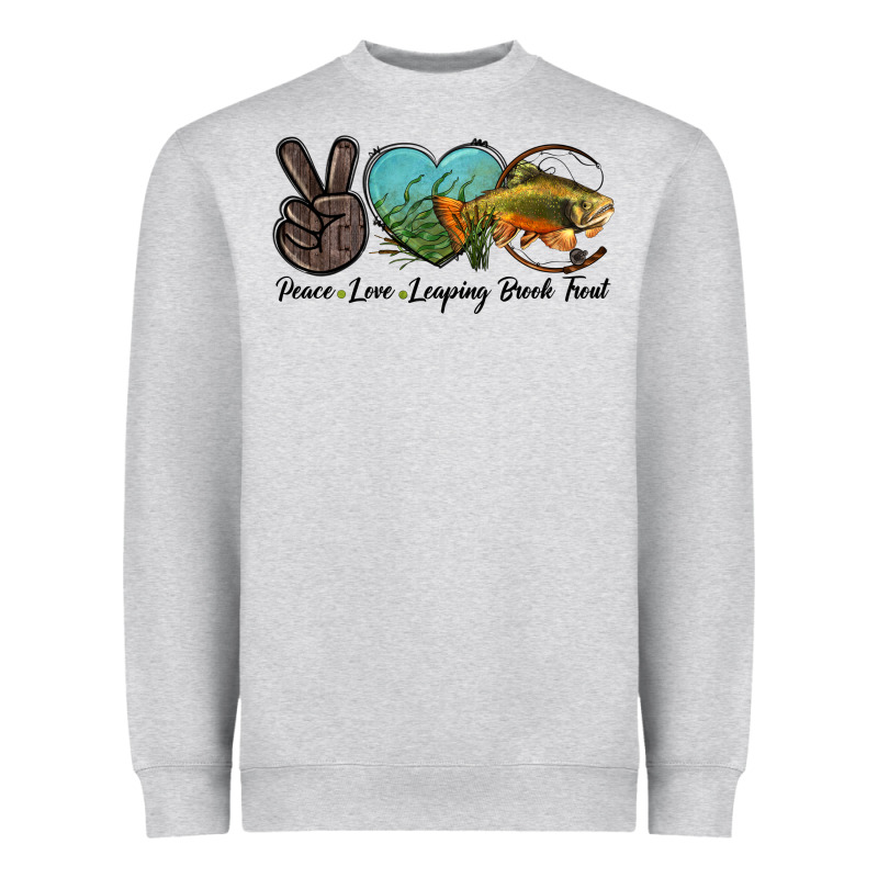 Peace Love Leaping Brook Trout Heavyweight Sweatshirt by LillyAllenDesigns | Teevron