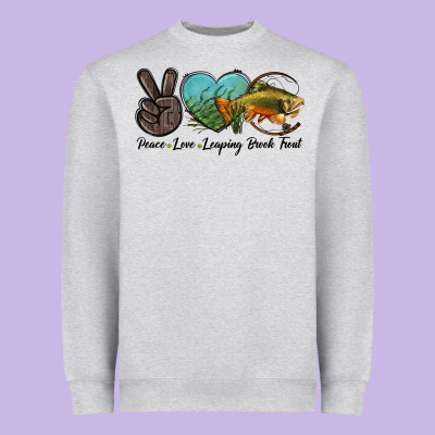 Peace Love Leaping Brook Trout Heavyweight Sweatshirt Designed By Lillyallendesigns