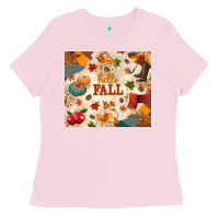 Bubblegum Pink Hello Fall Ladies Tee - texasbilliewilder
