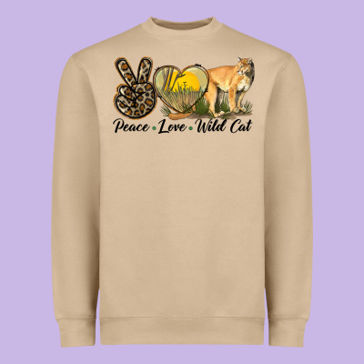Peace Love Wild Cat Heavyweight Sweatshirt Designed By Lillyallendesigns