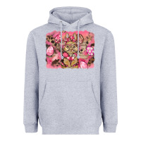 Heather Grey pink camouflage bunny background Heavyweight Hoodie - BarkalooDesign
