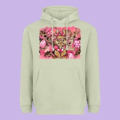 Pink Camouflage Bunny Background Heavyweight Hoodie Designed By Barkaloodesign