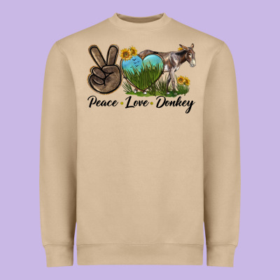 Peace Love Donkey Heavyweight Sweatshirt Designed By Lillyallendesigns