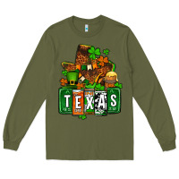 Army Green St. Patrick's Texas map Long Sleeve Tee - OliviaCreatesArt