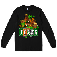 Black St. Patrick's Texas map Long Sleeve Tee - OliviaCreatesArt