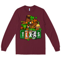 Burgundy St. Patrick's Texas map Long Sleeve Tee - OliviaCreatesArt