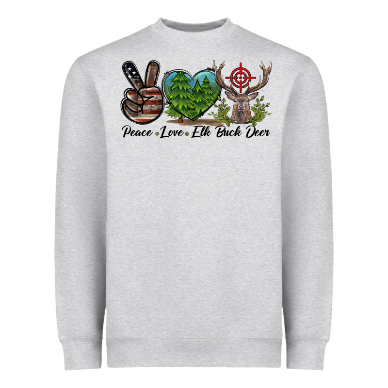 Peace Love Elk Buck Deer Heavyweight Sweatshirt by LillyAllenDesigns | Teevron
