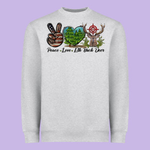 Peace Love Elk Buck Deer Heavyweight Sweatshirt Designed By Lillyallendesigns