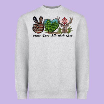Peace Love Elk Buck Deer Heavyweight Sweatshirt Designed By Lillyallendesigns