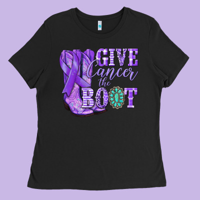 Give Cancer The Boot Purple Ribbon Ladies Tee Designed By Nancycooperartshop