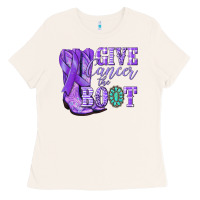Bone Give Cancer the boot purple ribbon Ladies Tee - NancyCooperArtShop