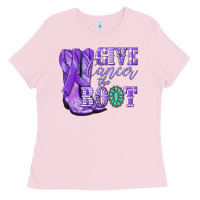 Bubblegum Pink Give Cancer the boot purple ribbon Ladies Tee - NancyCooperArtShop