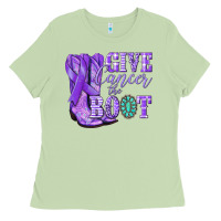 Matcha Give Cancer the boot purple ribbon Ladies Tee - NancyCooperArtShop