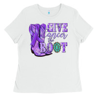 White Give Cancer the boot purple ribbon Ladies Tee - NancyCooperArtShop