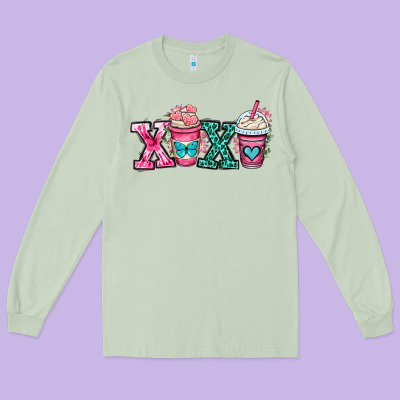 Xoxo Coffee Cups Long Sleeve Tee Designed By Oliviacreatesart