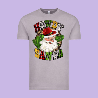 Howdy Santa Western Cactus Christmas Vintage Tee Designed By Cowgirlartshop