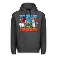 Charcoal Heather 1st Grade Level Unlocked Premium Hoodie - CowhideDigitalArt