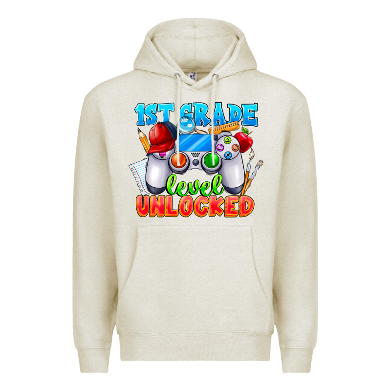 1st Grade Level Unlocked Premium Hoodie by CowhideDigitalArt | Teevron