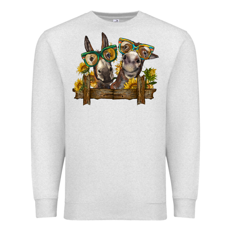 2 Donkeys With Sunflowers Premium Sweatshirt by BarkalooDesign | Teevron