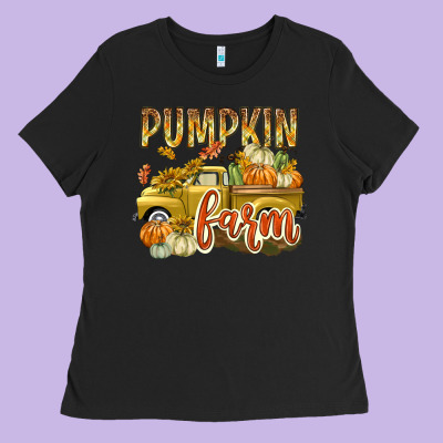 Pumpkin Farm With Truck Ladies Tee Designed By Texasbilliewilder