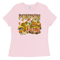 Bubblegum Pink Pumpkin farm with truck Ladies Tee - texasbilliewilder