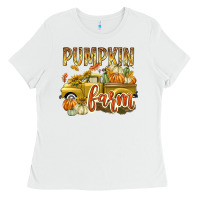 White Pumpkin farm with truck Ladies Tee - texasbilliewilder