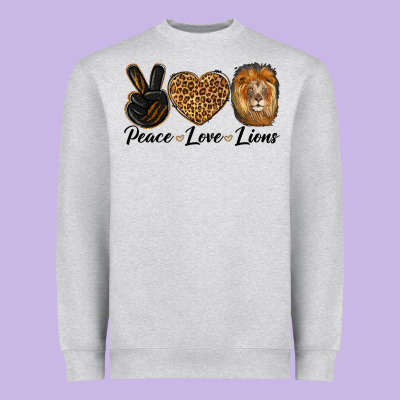 Peace Love Lion Head Heavyweight Sweatshirt Designed By Lillyallendesigns
