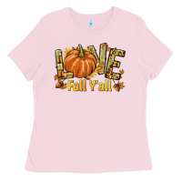 Bubblegum Pink Love Fall Y'all Ladies Tee - texasbilliewilder