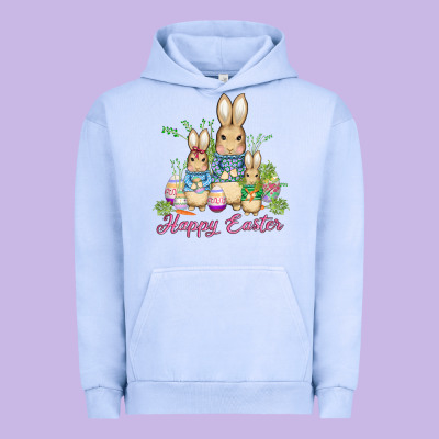 Easter Bunny Family Wıth Carrots And Eggs Urban Hoodie Designed By Adodesignshop