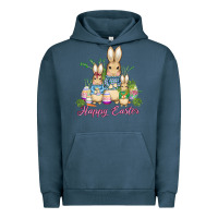 Pigment Midnight Navy easter bunny family wıth carrots and eggs Urban Hoodie - AdoDesignShop