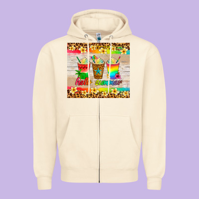 Hello Summer Ice Coffee Zipper Hoodie Designed By Artiststas