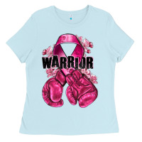 Baby Blue Warrior Breast Cancer with boxing gloves Ladies Tee - NancyCooperArtShop