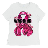 White Warrior Breast Cancer with boxing gloves Ladies Tee - NancyCooperArtShop