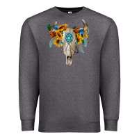Charcoal Heather boho bull skull Premium Sweatshirt - BarkalooDesign