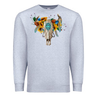 Heather Grey boho bull skull Premium Sweatshirt - BarkalooDesign