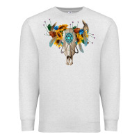 Oatmeal Heather boho bull skull Premium Sweatshirt - BarkalooDesign