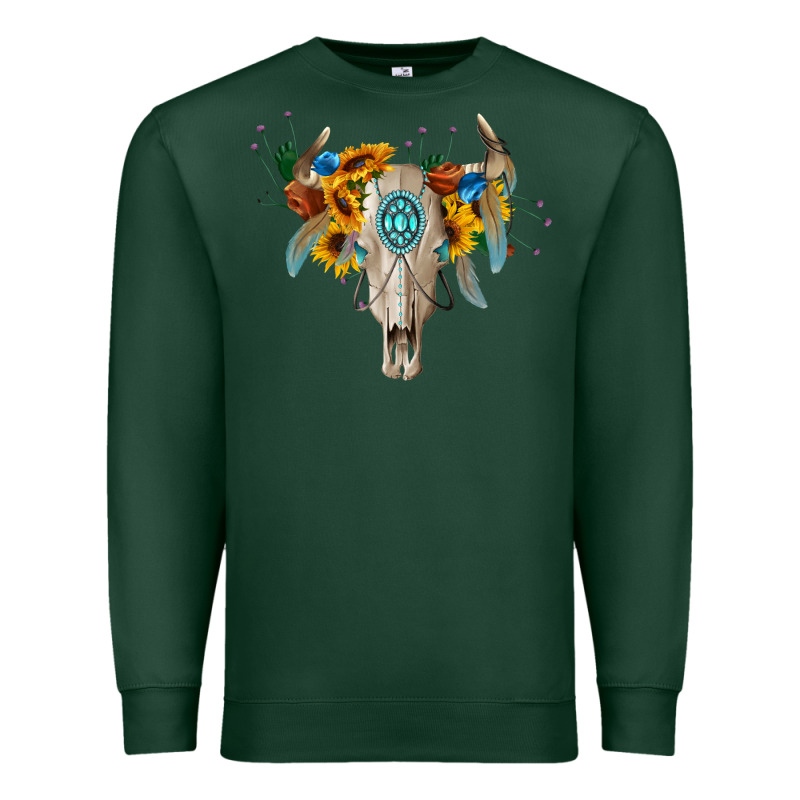 Boho Bull Skull Premium Sweatshirt by BarkalooDesign | Teevron