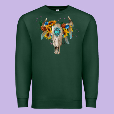 Boho Bull Skull Premium Sweatshirt Designed By Barkaloodesign