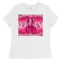 White Breast Cancer with boxing gloves Ladies Tee - NancyCooperArtShop