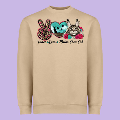 Peace Love Maine Coon Cat Heavyweight Sweatshirt Designed By Lillyallendesigns