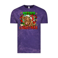 Cloud Purple merry christmas cow Vintage Tee - CowGirlArtShop