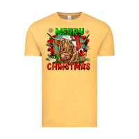 Vintage Mustard merry christmas cow Vintage Tee - CowGirlArtShop