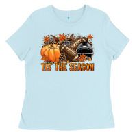 Baby Blue Tis' the season Football black helmet Ladies Tee - NancyCooperArtShop