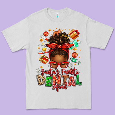Santa's Favorite Dental Squad Afro Messy Bun Premium Tee Designed By Texasbilliewilder