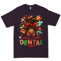 Plum Santa's Favorite Dental Squad Afro Messy Bun Premium Tee - texasbilliewilder