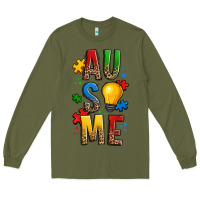 Army Green ausome autism Long Sleeve Tee - OliviaCreatesArt