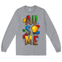 Heather Grey ausome autism Long Sleeve Tee - OliviaCreatesArt