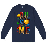 Navy ausome autism Long Sleeve Tee - OliviaCreatesArt